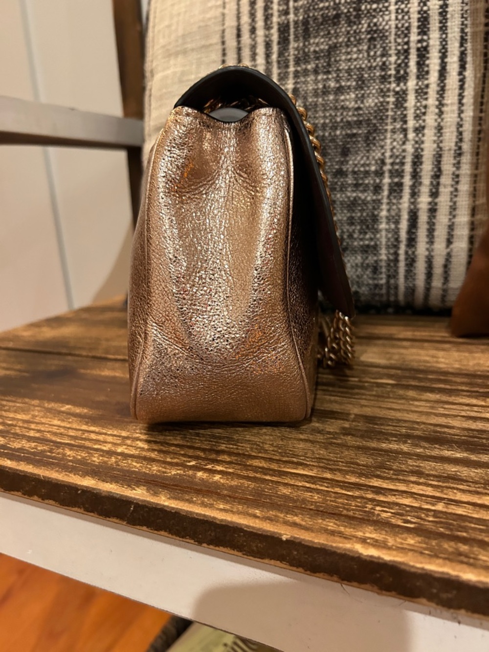 COACH Cassie Metallic Rose Gold Chain Crossbody Bag Crinkle Leather F38937 - Picture 9 of 14